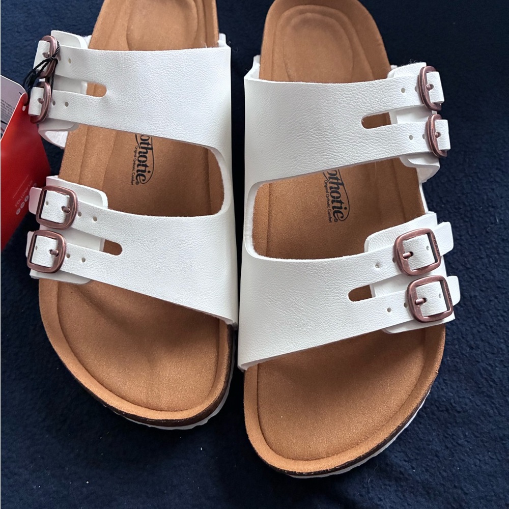 Aerothotic White Triple-Buckle Slide Sandals